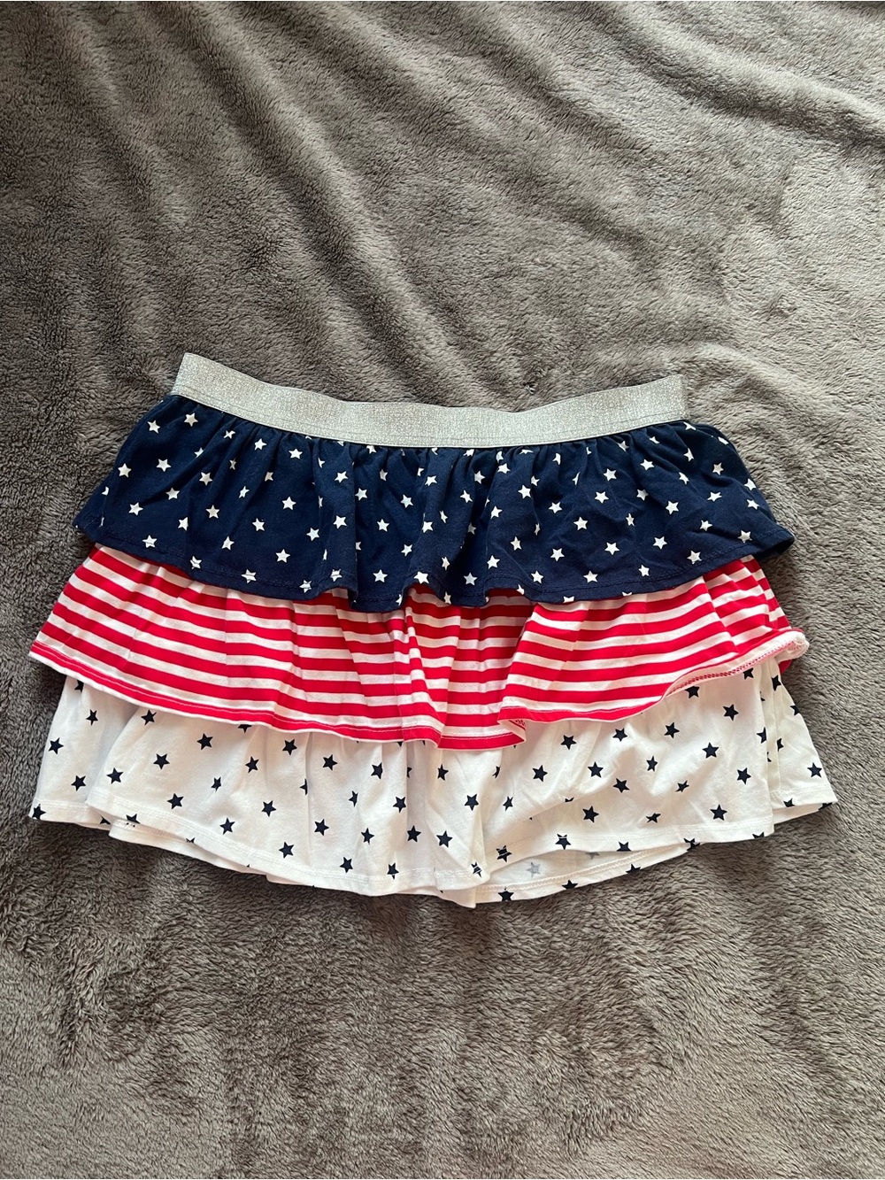 Patriotic Tiered Ruffle Skirt with Stars & Stripes